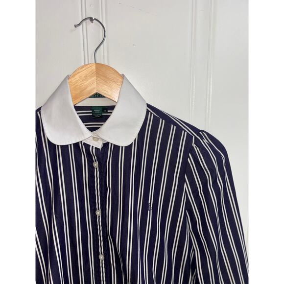 Lauren Ralph Lauren Navy Stripped Button up Collared Cotton Blouse Size XS - Picture 3 of 5